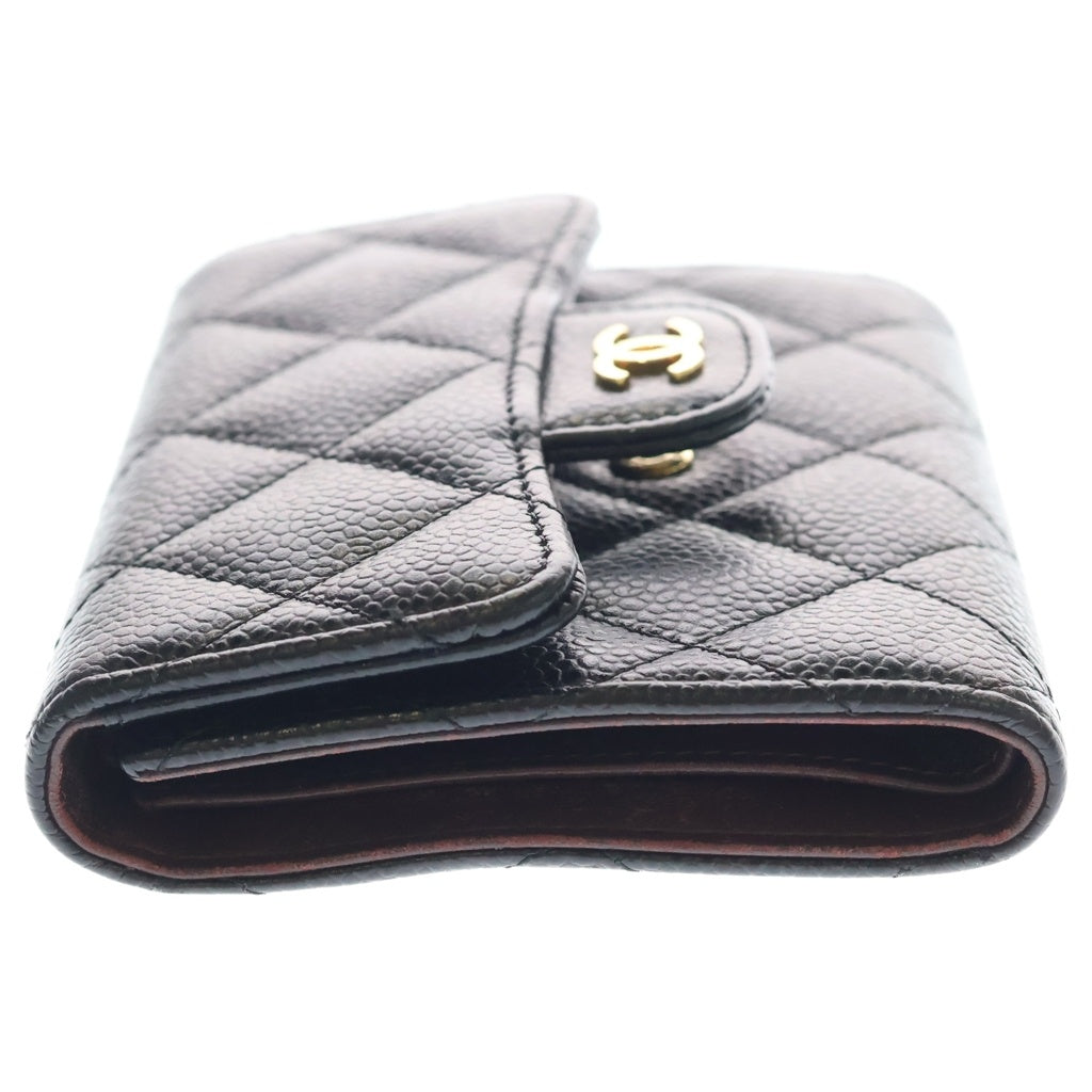 CHANEL(シャネル) マトラッセ キャビアスキン ゴールド金具 クラシック スモール フラップ ウォレット 三つ折り財布 ブラック AP0231 レディース