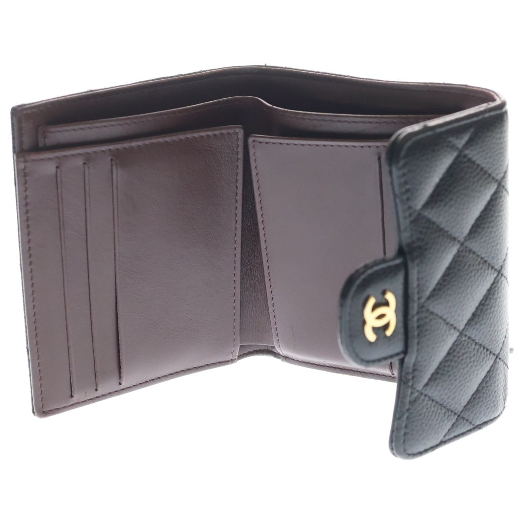 CHANEL(シャネル) マトラッセ キャビアスキン ゴールド金具 クラシック スモール フラップ ウォレット 三つ折り財布 ブラック AP0231 レディース