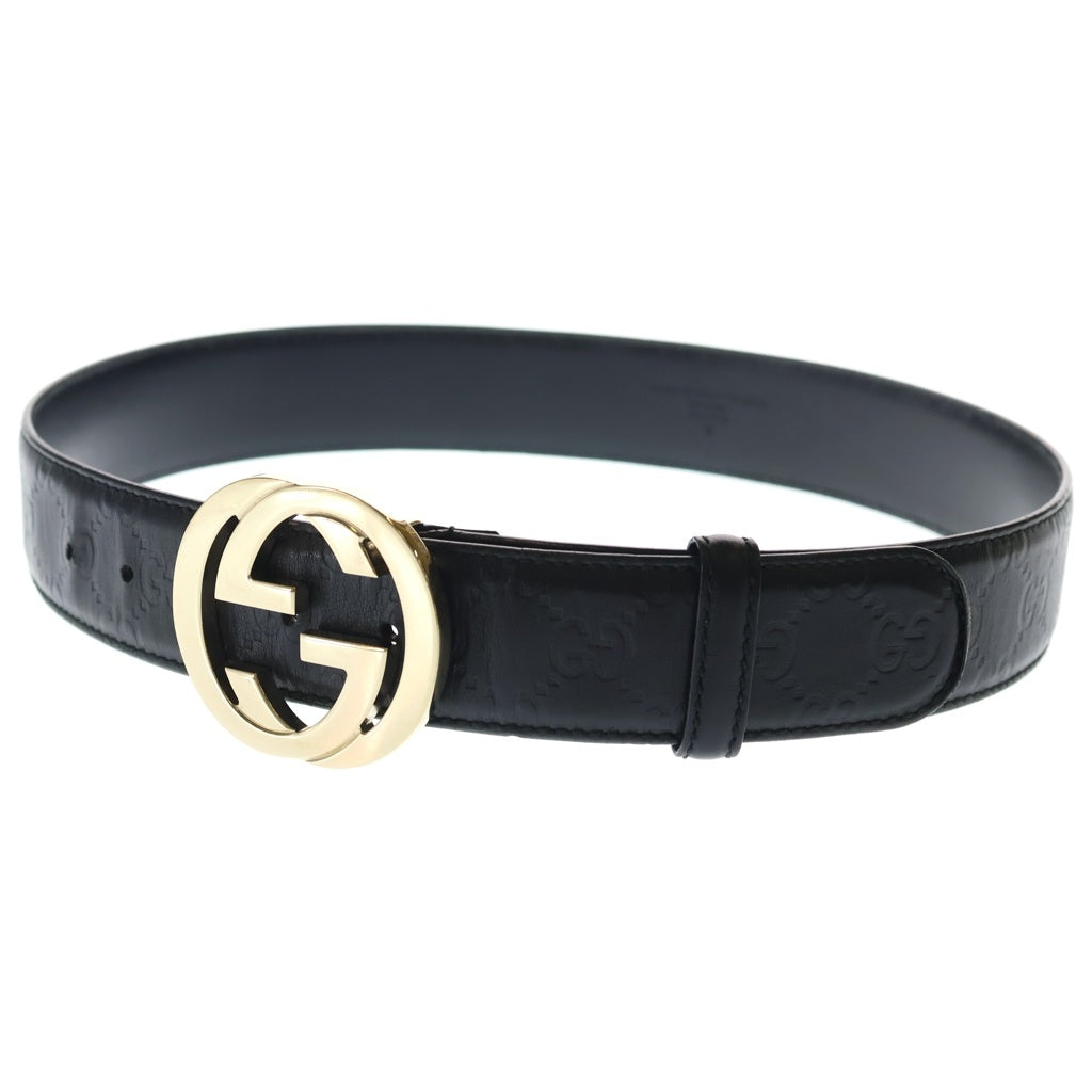 GUCCI(グッチ) インターロッキングG レザー ベルト ゴールド金具 ブラック 114876