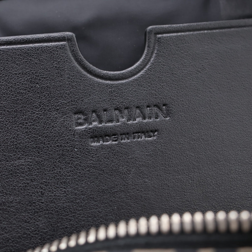 BALMAIN(バルマン) モノグラムロゴ ナイロン レザー ショルダーバッグ ボディバッグ ブラウン/ブラック