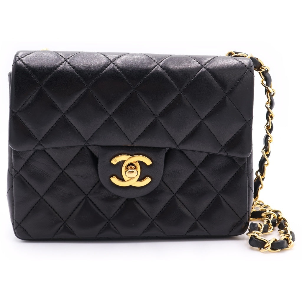 CHANEL(シャネル) ミニマトラッセ17 ココマーク チェーン ショルダーバック シングル フラップ ゴールド金具 ラムスキン レザー ブラック レディース