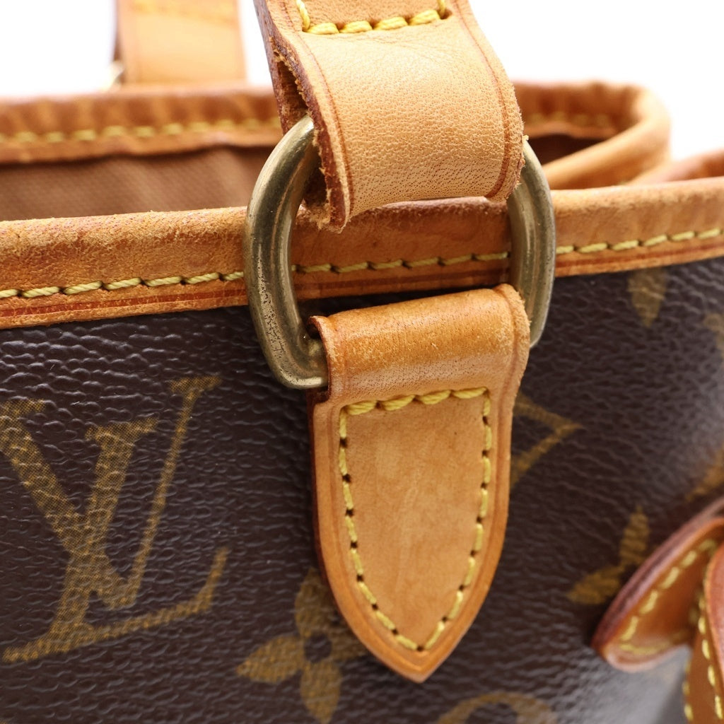 LOUIS VUITTON(ルイヴィトン) モノグラム バティニョールヴェルティカル ハンドバッグ ミニトートバッグ ブラウン レザー×PVC M51153 ゴールド金具 レディース