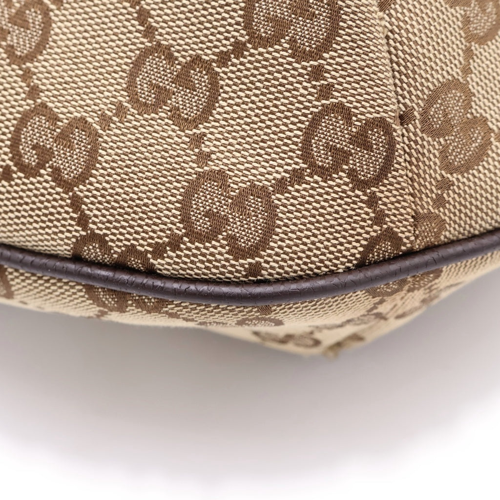 GUCCI(グッチ) GGキャンバス ショルダーバッグブラウン レザー×キャンバス 181092 シルバー金具 レディース