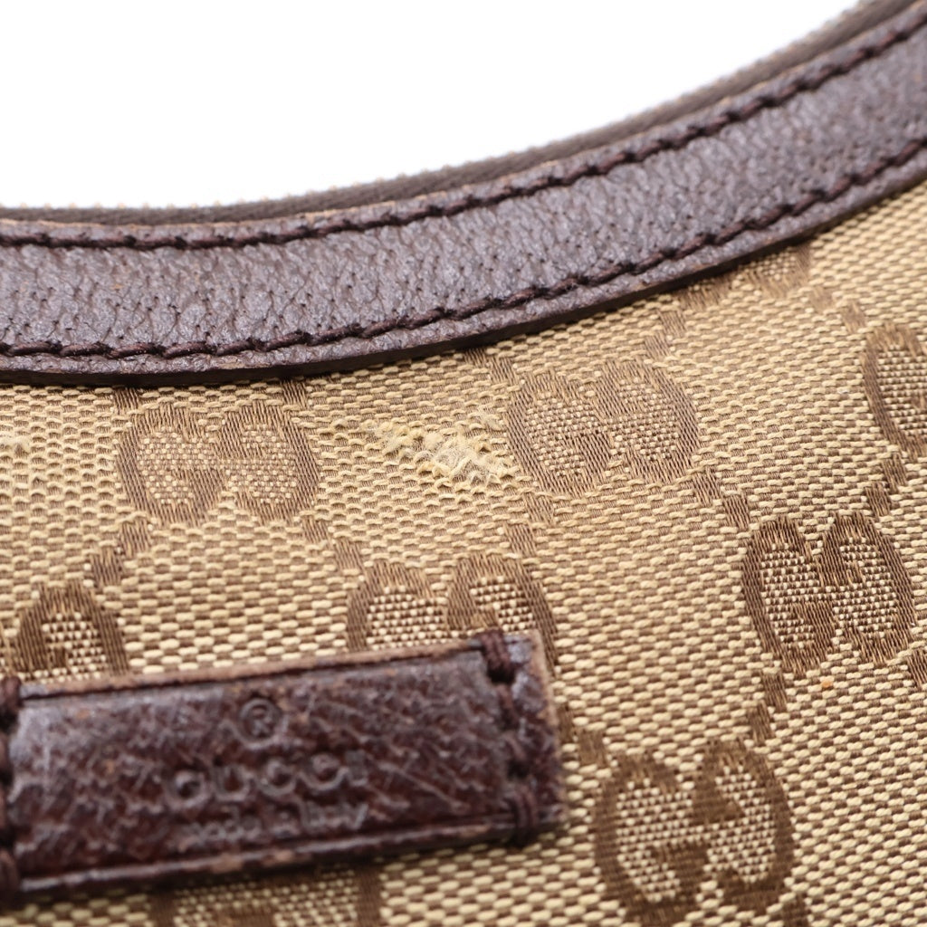 GUCCI(グッチ) GGキャンバス ショルダーバッグブラウン レザー×キャンバス 181092 シルバー金具 レディース
