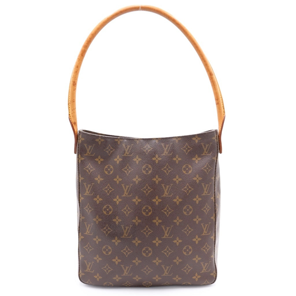 LOUIS VUITTON(ルイヴィトン) モノグラム ルーピングGM ハンドバッグ トートバッグ ブラウン レザー×PVC M51145 ゴールド金具 レディース
