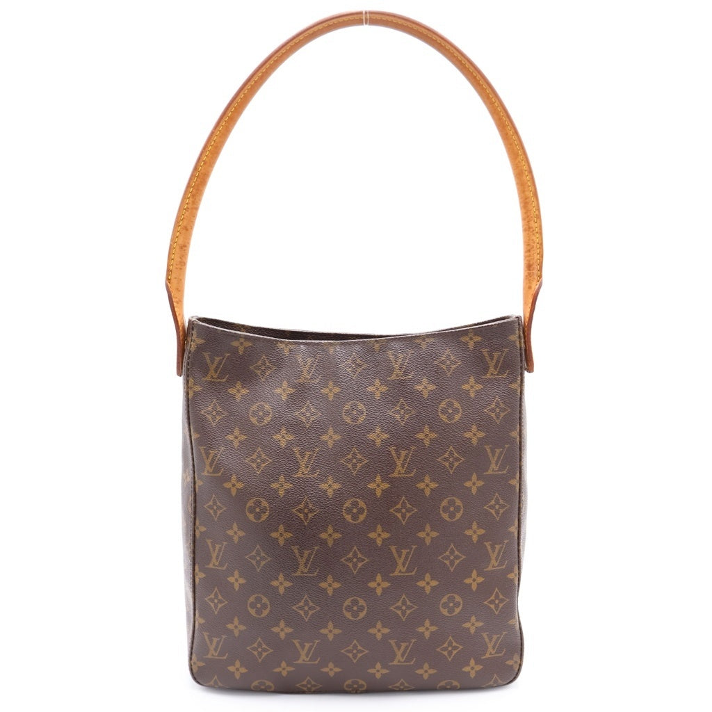 LOUIS VUITTON(ルイヴィトン) モノグラム ルーピングGM ハンドバッグ トートバッグ ブラウン レザー×PVC M51145 ゴールド金具 レディース