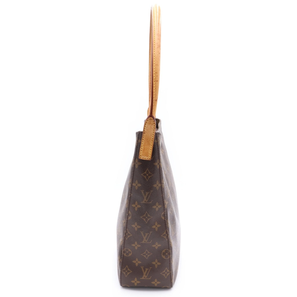 LOUIS VUITTON(ルイヴィトン) モノグラム ルーピングGM ハンドバッグ トートバッグ ブラウン レザー×PVC M51145 ゴールド金具 レディース
