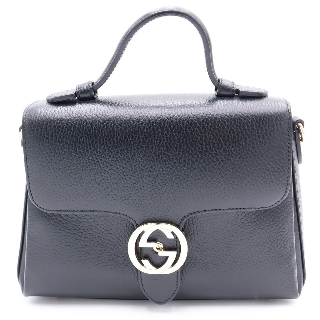 GUCCI(グッチ) インターロッキングG 2WAYハンドバッグ ショルダーバッグ ブラック レザー 510302 ゴールド金具 レディース