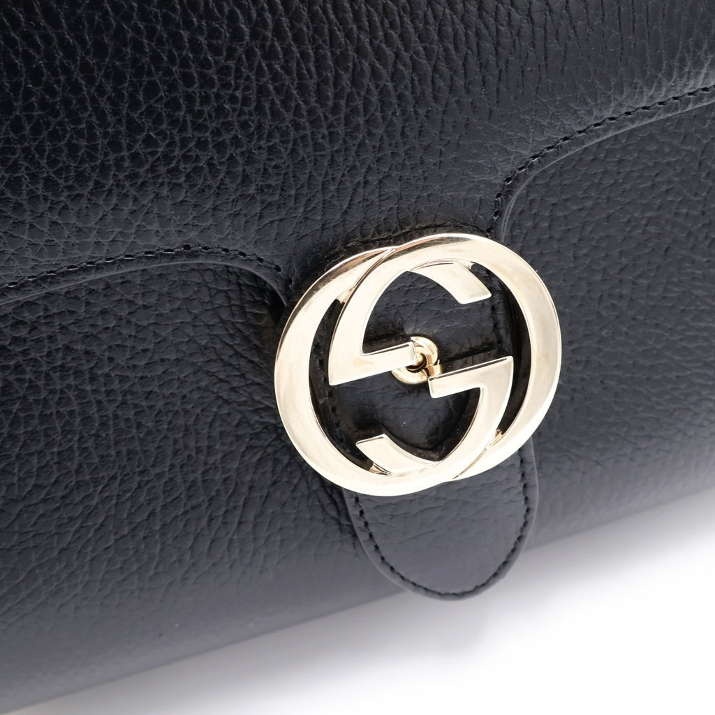 GUCCI(グッチ) インターロッキングG 2WAYハンドバッグ ショルダーバッグ ブラック レザー 510302 ゴールド金具 レディース