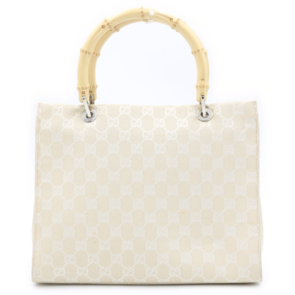 GUCCI(グッチ) バンブー GGキャンバス 2WAY ハンド ショルダーバッグ シルバー金具 ベージュ 002-1016 レディース