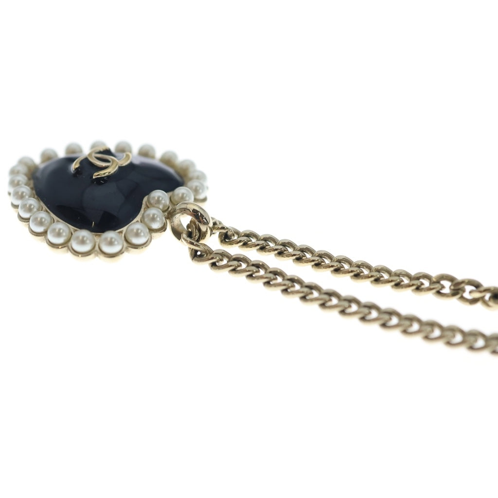 CHANEL(シャネル) ココマーク フェイクパール ハート ネックレス メタル ブラック×ゴールド ABG221 B21625 レディース