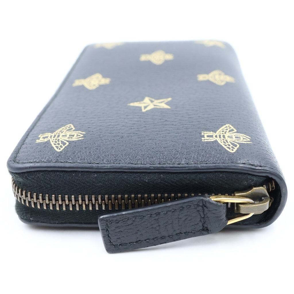 GUCCI(グッチ) Bee ラウンドファスナーウォレット 長財布 カードケース ブラック レザー ゴールド金具 レディース