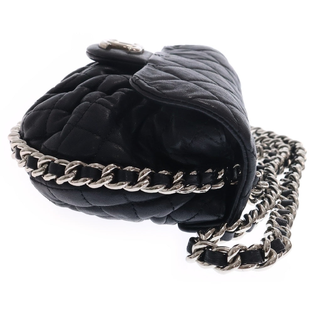 CHANEL(シャネル) マトラッセ チェーンアラウンドショルダーバッグ ブラック ラムスキン シルバー金具 チェーンショルダー ポシェット