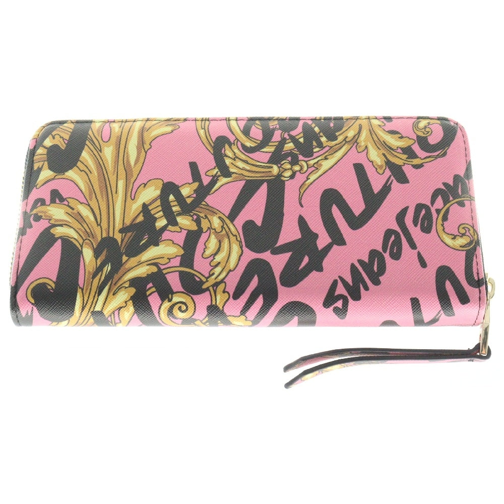 VERSACE JEANS COUTURE(ヴェルサーチジーンズクチュール) バロック ロゴ ラウンドファスナー 長財布 ピンク ゴールド金具 PVC 総柄 ウォレット