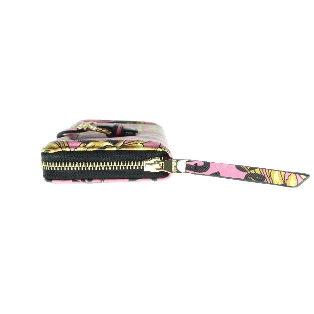 VERSACE JEANS COUTURE(ヴェルサーチジーンズクチュール) バロック ロゴ ラウンドファスナー 長財布 ピンク ゴールド金具 PVC 総柄 ウォレット