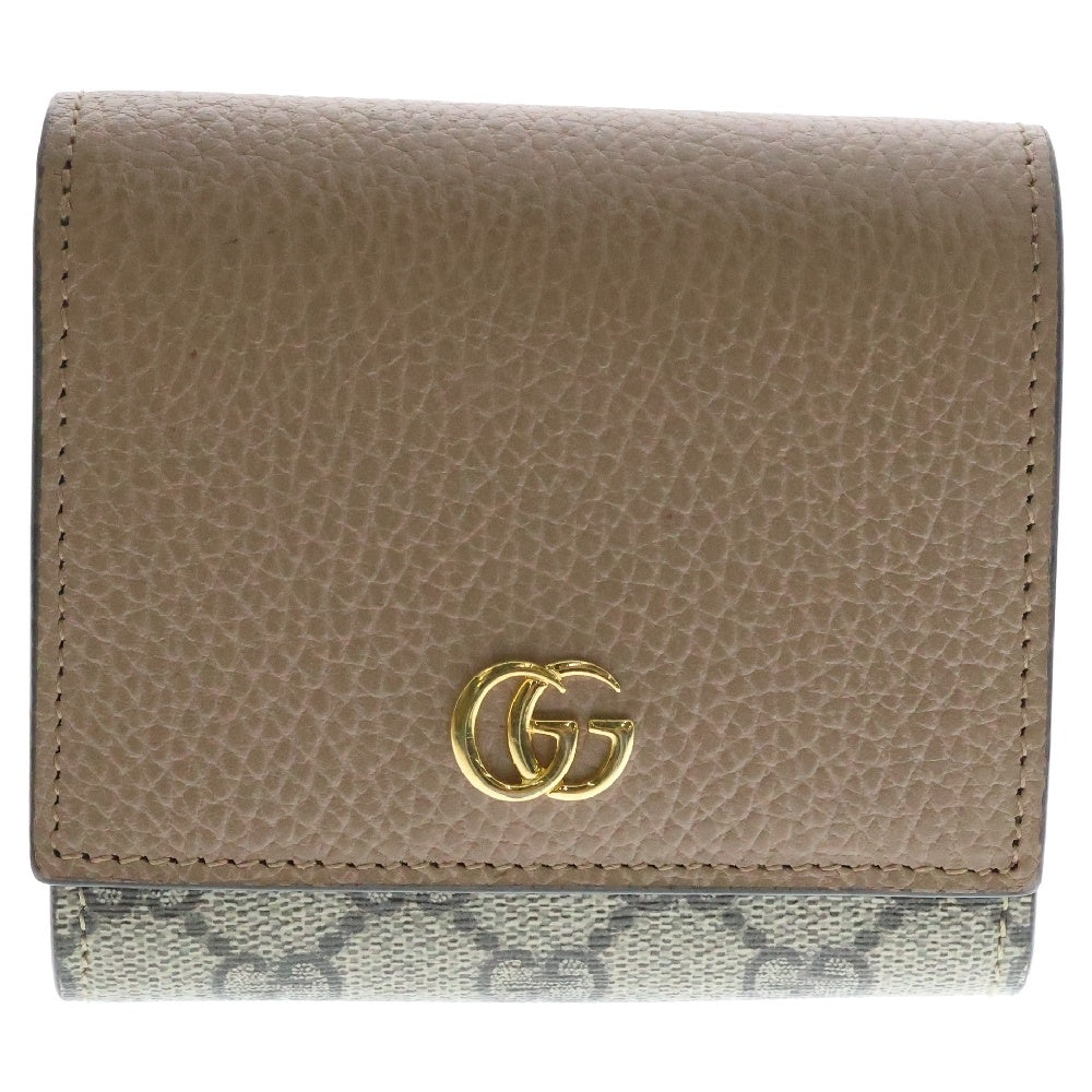 GUCCI(グッチ) GGスプリーム ミディアムウォレット 二つ折り財布 ピンク×ベージュ PVCレザー 598587