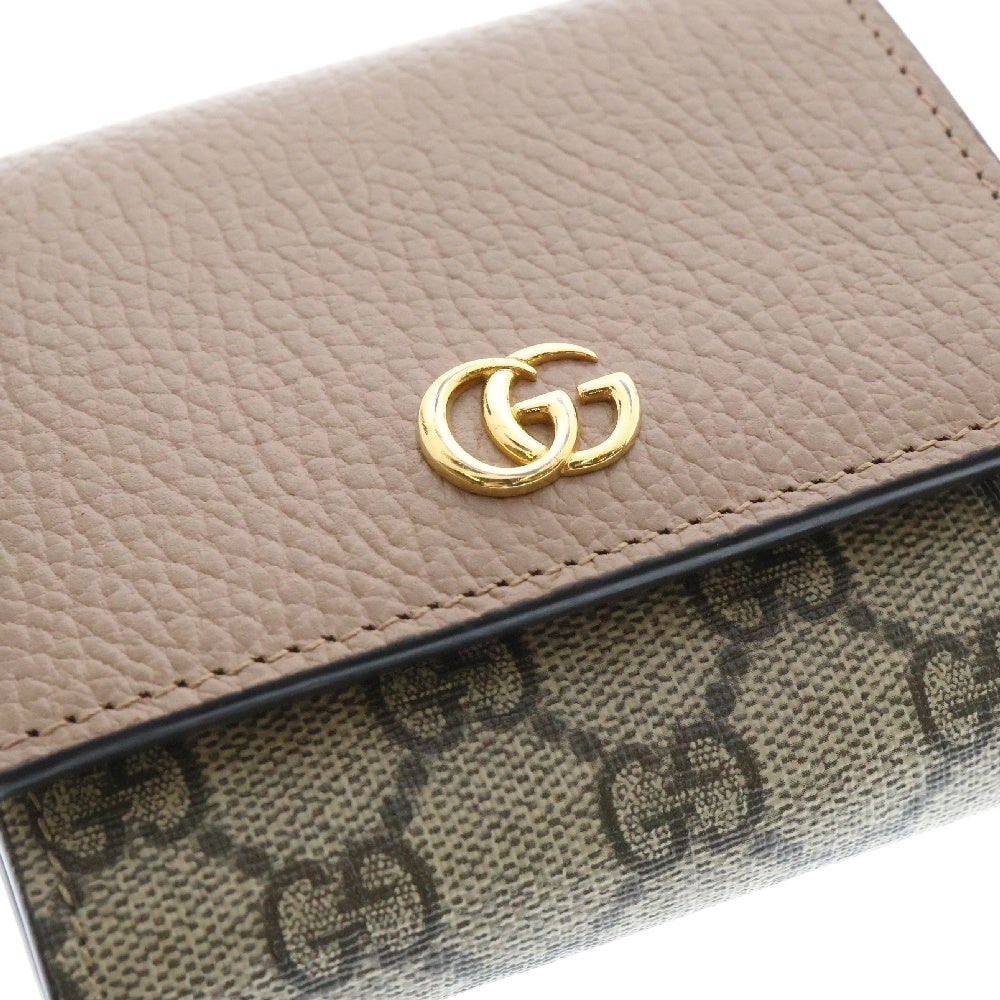 GUCCI(グッチ) GGスプリーム ミディアムウォレット 二つ折り財布 ピンク×ベージュ PVCレザー 598587