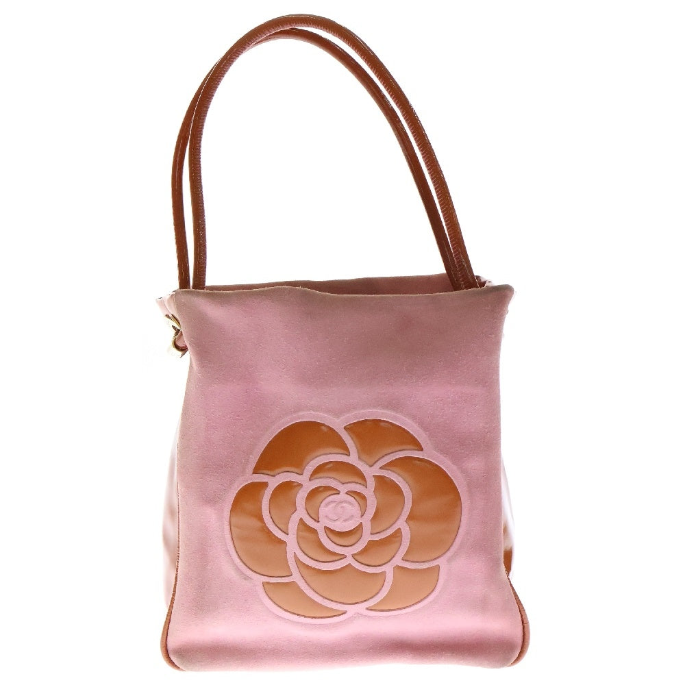 CHANEL(シャネル) カメリア ロゴ ハンドバッグ ピンク×オレンジ スエード×パテント