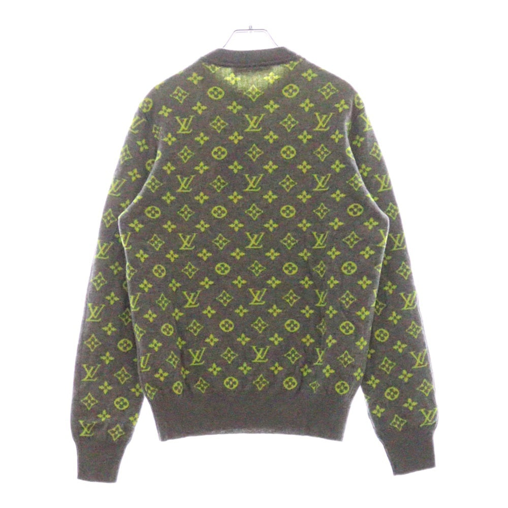 LOUIS VUITTON(ルイヴィトン) 18aw ネオンモノグラム カシミヤ 長袖セーター グレー×イエロー カシミア ジャガード ロゴニット サイズS HFN14W