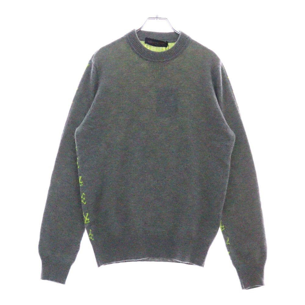 LOUIS VUITTON(ルイヴィトン) 18aw ネオンモノグラム カシミヤ 長袖セーター グレー×イエロー カシミア ジャガード ロゴニット サイズS HFN14W