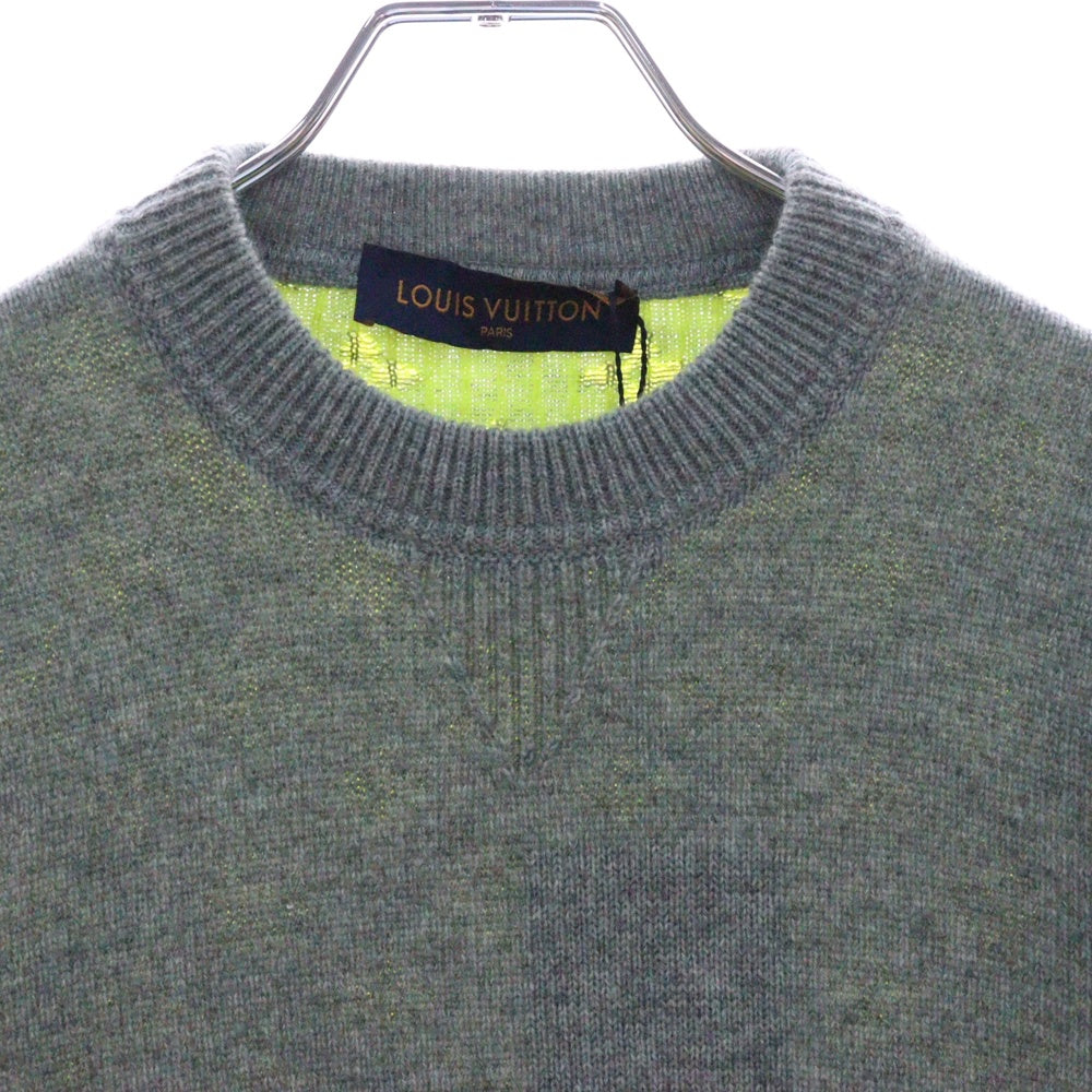 LOUIS VUITTON(ルイヴィトン) 18aw ネオンモノグラム カシミヤ 長袖セーター グレー×イエロー カシミア ジャガード ロゴニット サイズS HFN14W