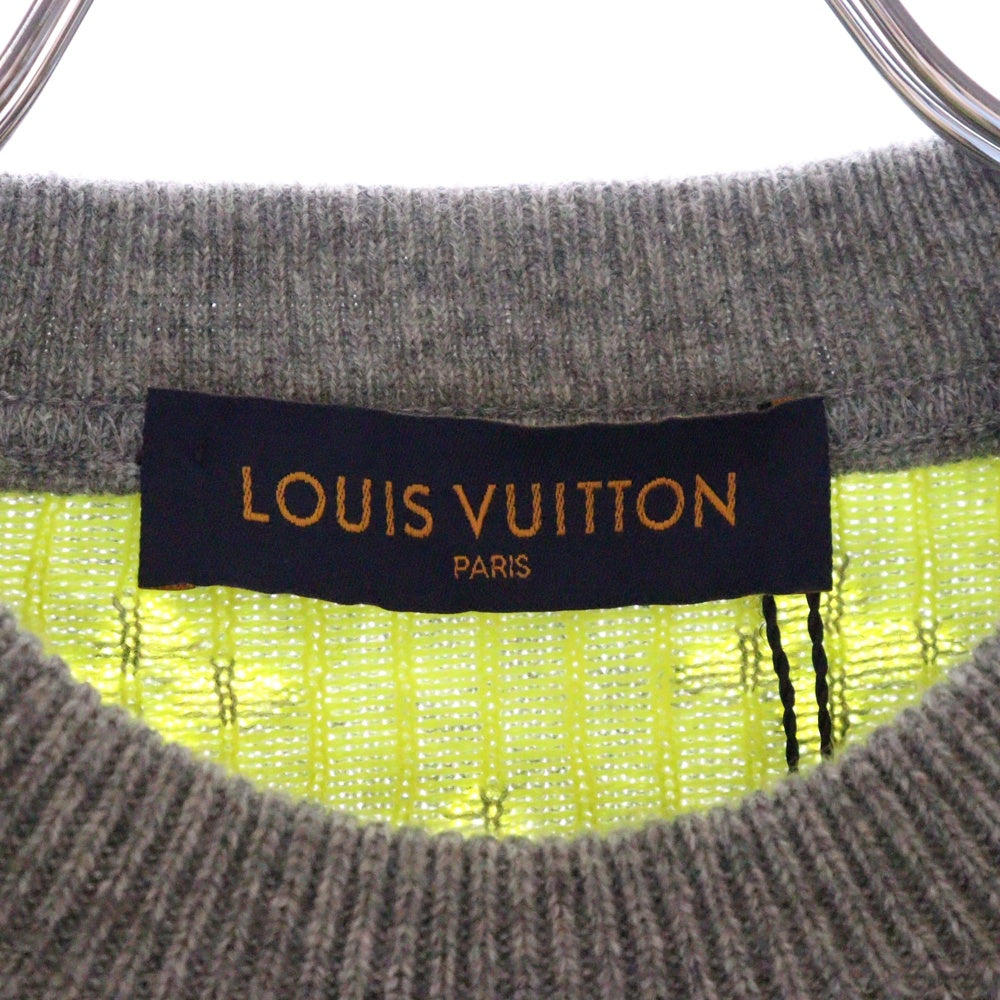 LOUIS VUITTON(ルイヴィトン) 18aw ネオンモノグラム カシミヤ 長袖セーター グレー×イエロー カシミア ジャガード ロゴニット サイズS HFN14W