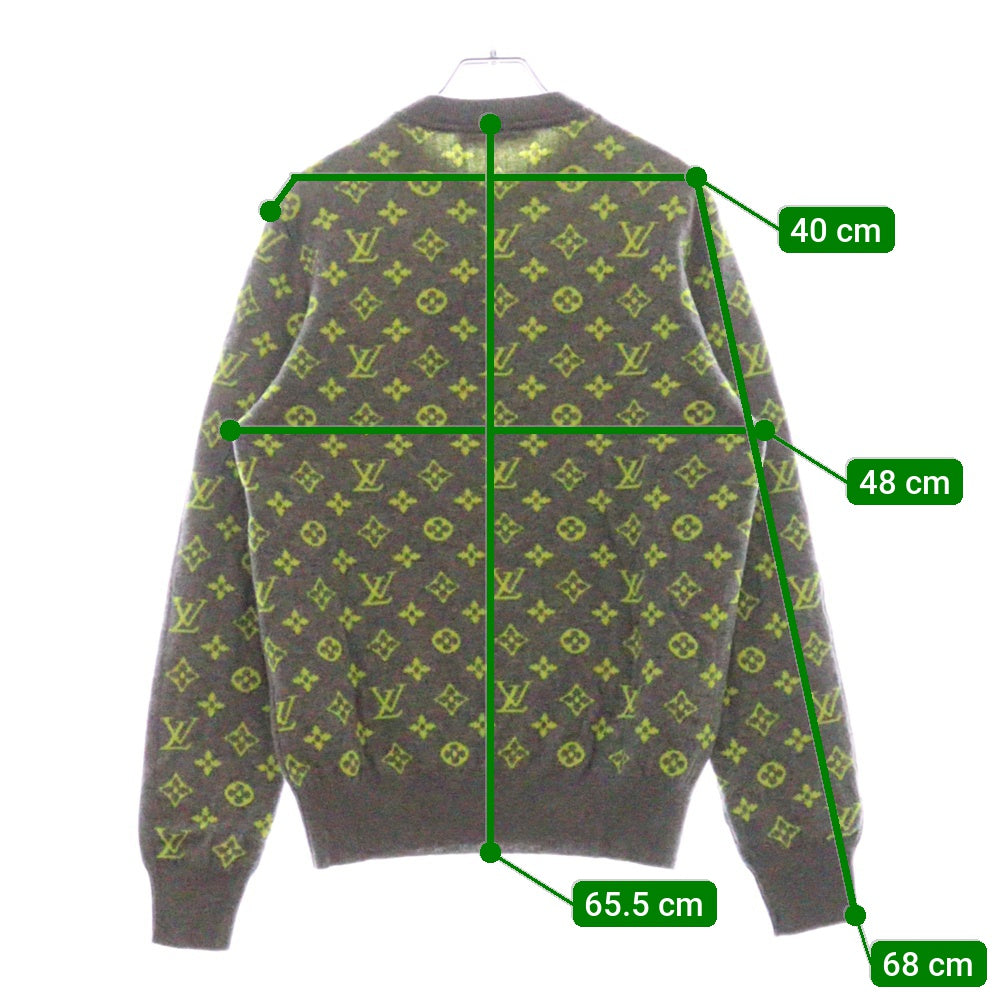 LOUIS VUITTON(ルイヴィトン) 18aw ネオンモノグラム カシミヤ 長袖セーター グレー×イエロー カシミア ジャガード ロゴニット サイズS HFN14W