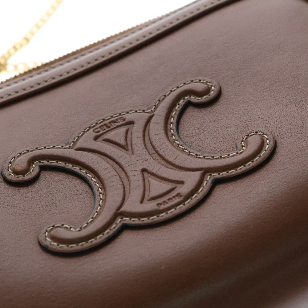 CELINE(セリーヌ) チェーンクラッチ キュイル トリオンフ ショルダーバッグ タン ブラウン ゴールド金具 レザー レディース