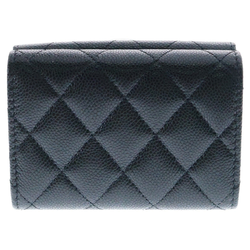 CHANEL(シャネル) 三つ折り財布 マトラッセ クラシック スモールウォレット 黒 キャビアスキン ゴールド金具 AP0230