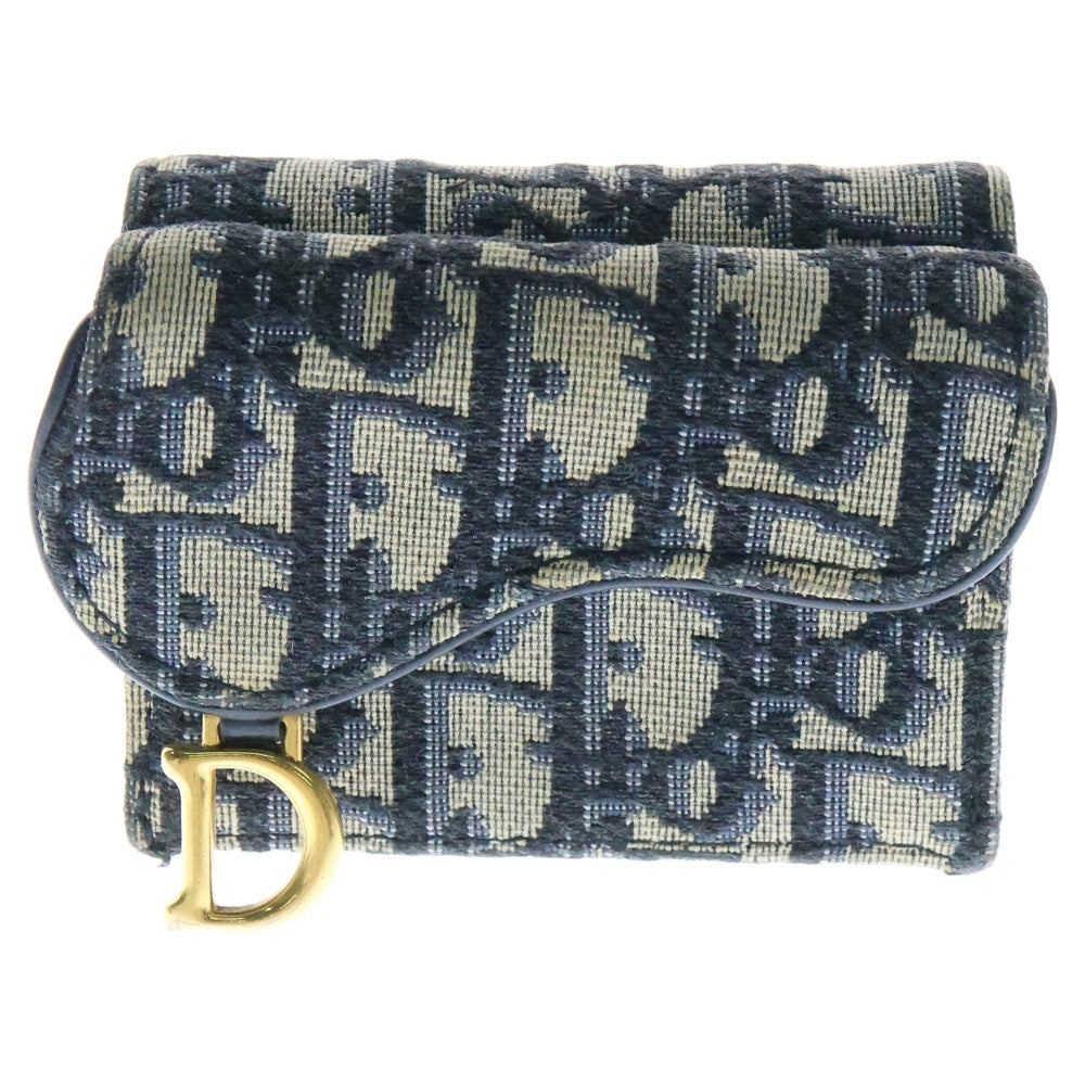 Christian Dior(クリスチャンディオール) オブリーク ロータスウォレット 3つ折り財布 ネイビー×ベージュ ジャカード キャンバス S5653CTZQ_M928