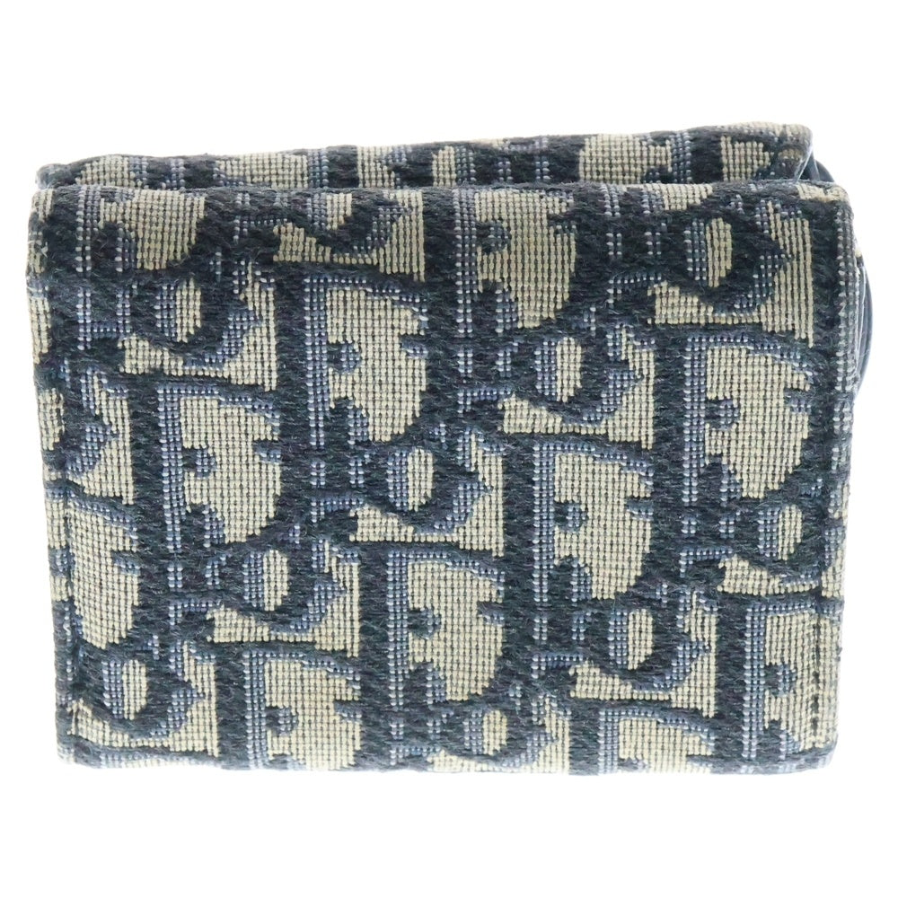 Christian Dior(クリスチャンディオール) オブリーク ロータスウォレット 3つ折り財布 ネイビー×ベージュ ジャカード キャンバス S5653CTZQ_M928