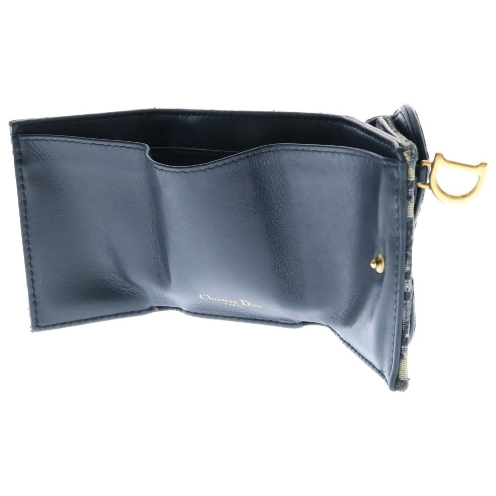 Christian Dior(クリスチャンディオール) オブリーク ロータスウォレット 3つ折り財布 ネイビー×ベージュ ジャカード キャンバス S5653CTZQ_M928