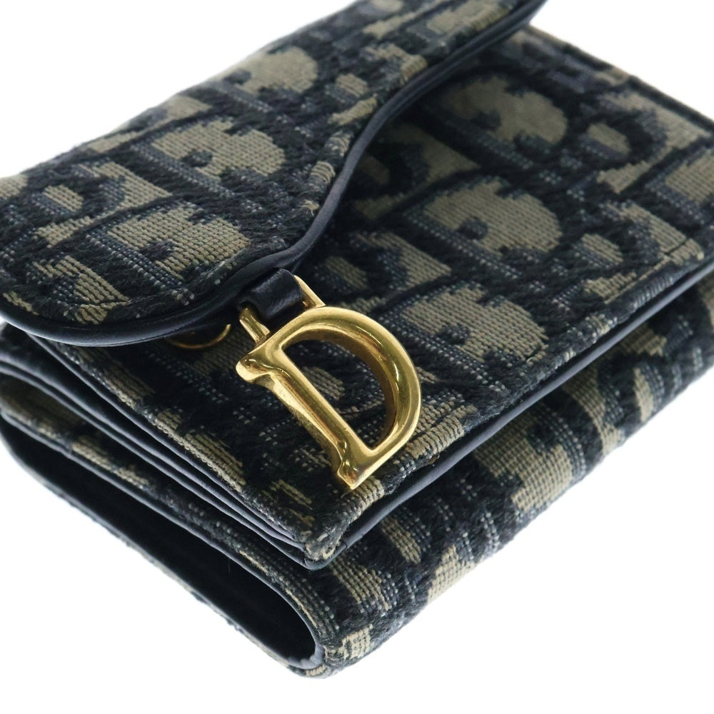 Christian Dior(クリスチャンディオール) オブリーク ロータスウォレット 3つ折り財布 ネイビー×ベージュ ジャカード キャンバス S5653CTZQ_M928