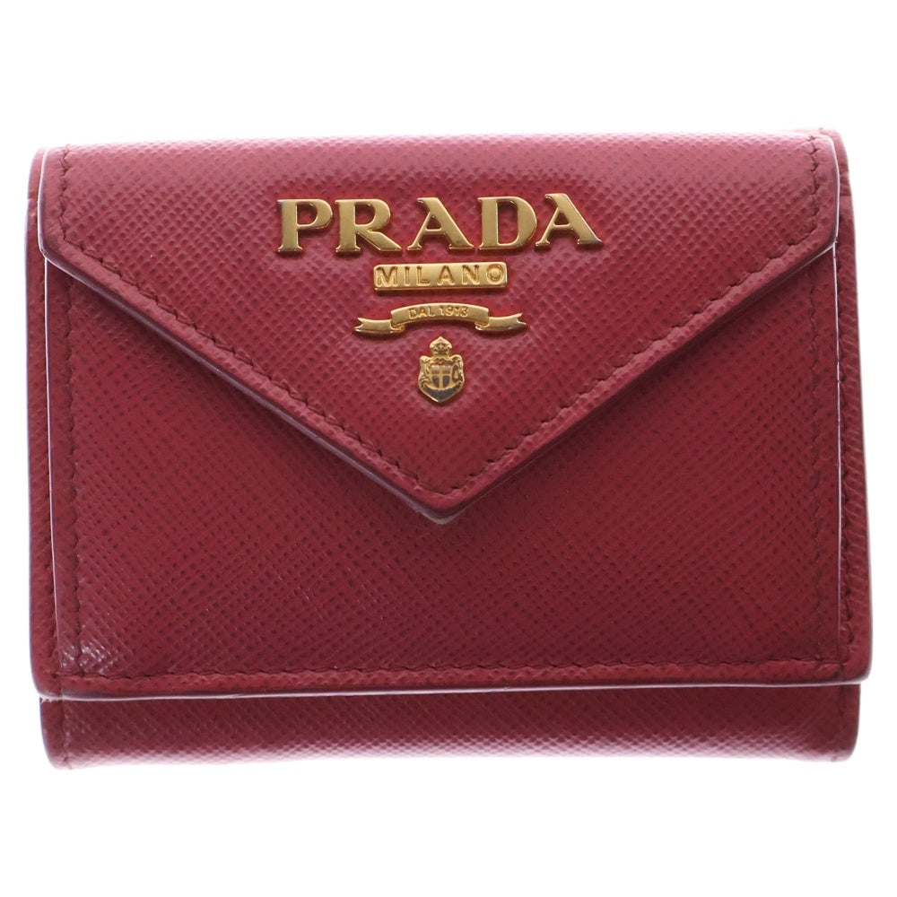 PRADA(プラダ) サフィアーノ 三つ折り財布 コンパクトウォレット ピンク レザー 1MH021 レディース