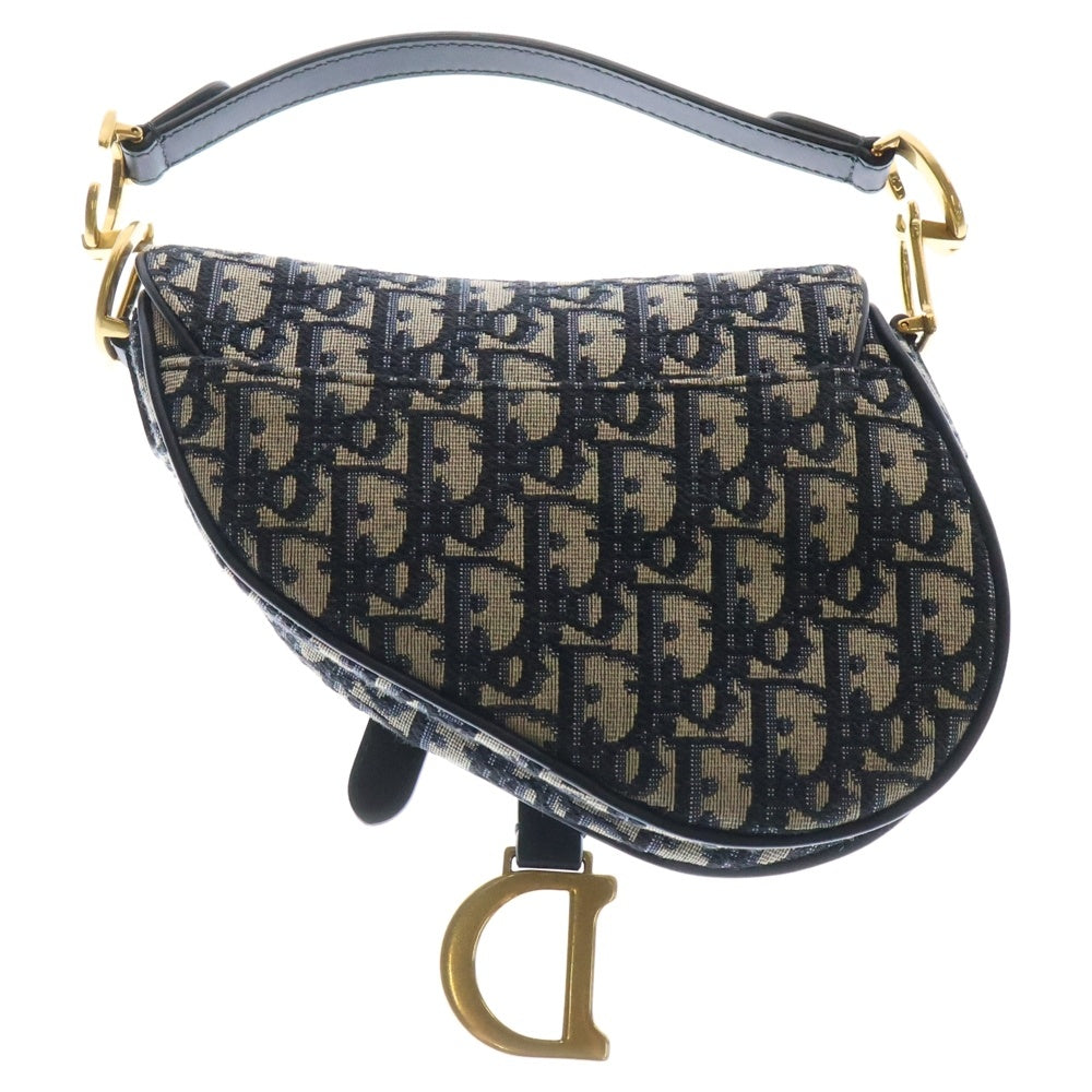 Christian Dior(クリスチャンディオール) トロッター サドルバッグ ミニ ハンドバッグ ネイビー×ベージュ キャンバス ゴールド金具 ×レザー