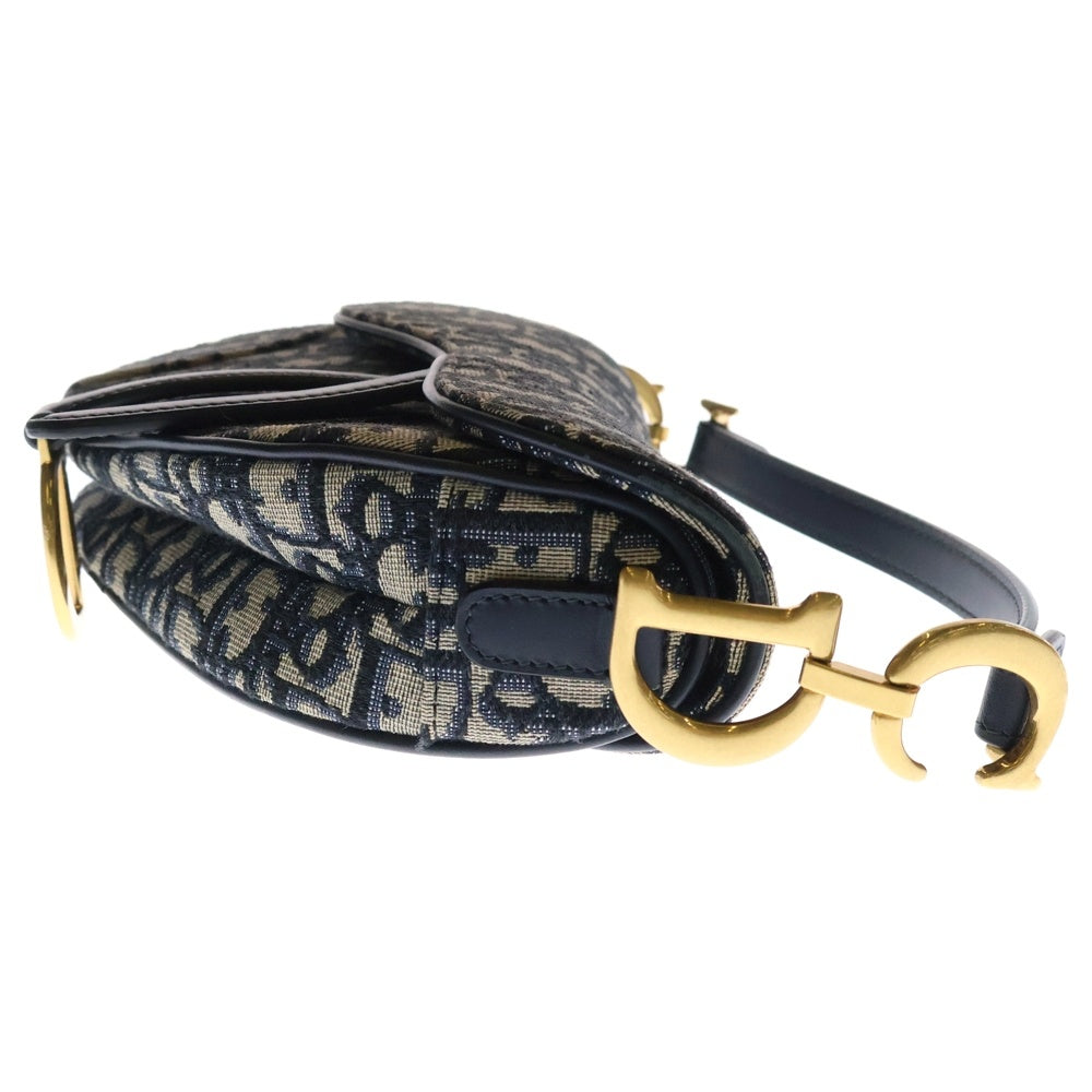 Christian Dior(クリスチャンディオール) トロッター サドルバッグ ミニ ハンドバッグ ネイビー×ベージュ キャンバス ゴールド金具 ×レザー