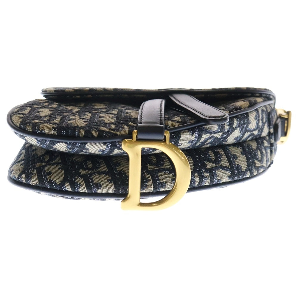 Christian Dior(クリスチャンディオール) トロッター サドルバッグ ミニ ハンドバッグ ネイビー×ベージュ キャンバス ゴールド金具 ×レザー