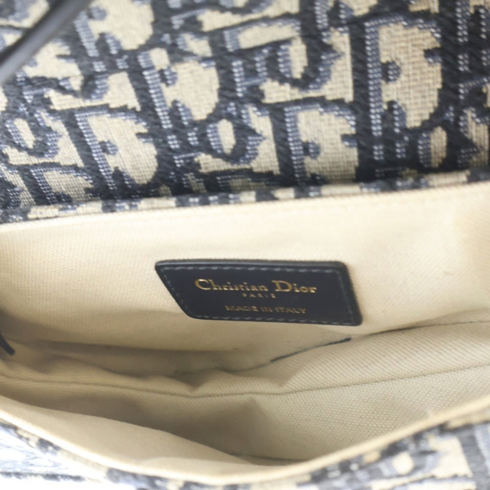 Christian Dior(クリスチャンディオール) トロッター サドルバッグ ミニ ハンドバッグ ネイビー×ベージュ キャンバス ゴールド金具 ×レザー