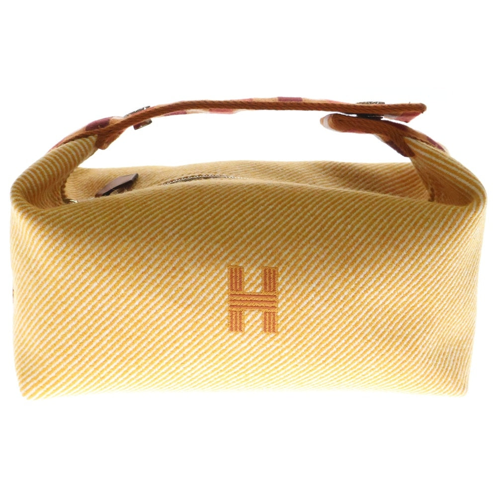 HERMES(エルメス) ブリッドアブラックPM ハンドバッグ セカンドバッグ ポーチ オレンジ チェック柄 トワルアッシュ シルバー金具