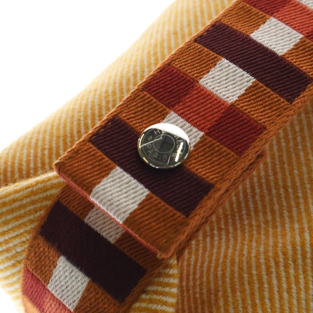 HERMES(エルメス) ブリッドアブラックPM ハンドバッグ セカンドバッグ ポーチ オレンジ チェック柄 トワルアッシュ シルバー金具