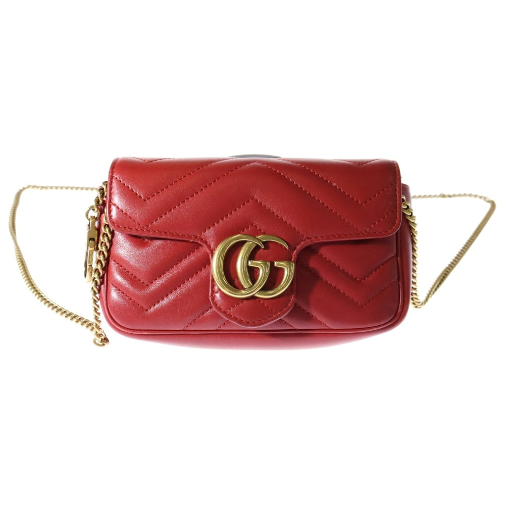 GUCCI(グッチ) GGマーモント ロゴプレート ミニ チェーン レザー ショルダーバッグ ゴールド金具 レッド/ゴールド レディース 476433