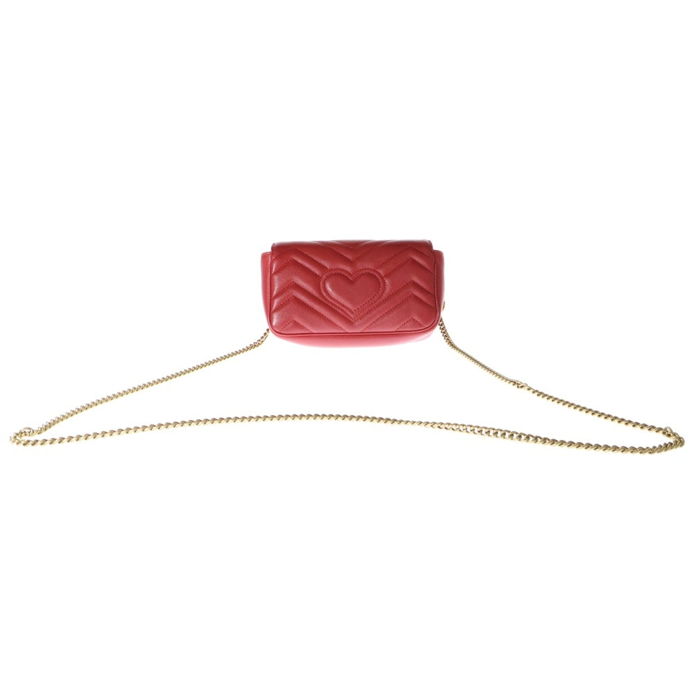 GUCCI(グッチ) GGマーモント ロゴプレート ミニ チェーン レザー ショルダーバッグ ゴールド金具 レッド/ゴールド レディース 476433