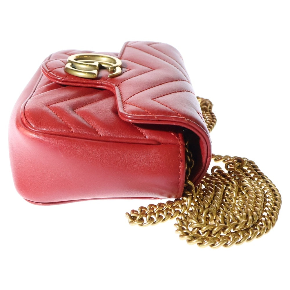 GUCCI(グッチ) GGマーモント ロゴプレート ミニ チェーン レザー ショルダーバッグ ゴールド金具 レッド/ゴールド レディース 476433