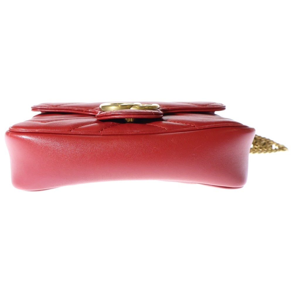 GUCCI(グッチ) GGマーモント ロゴプレート ミニ チェーン レザー ショルダーバッグ ゴールド金具 レッド/ゴールド レディース 476433