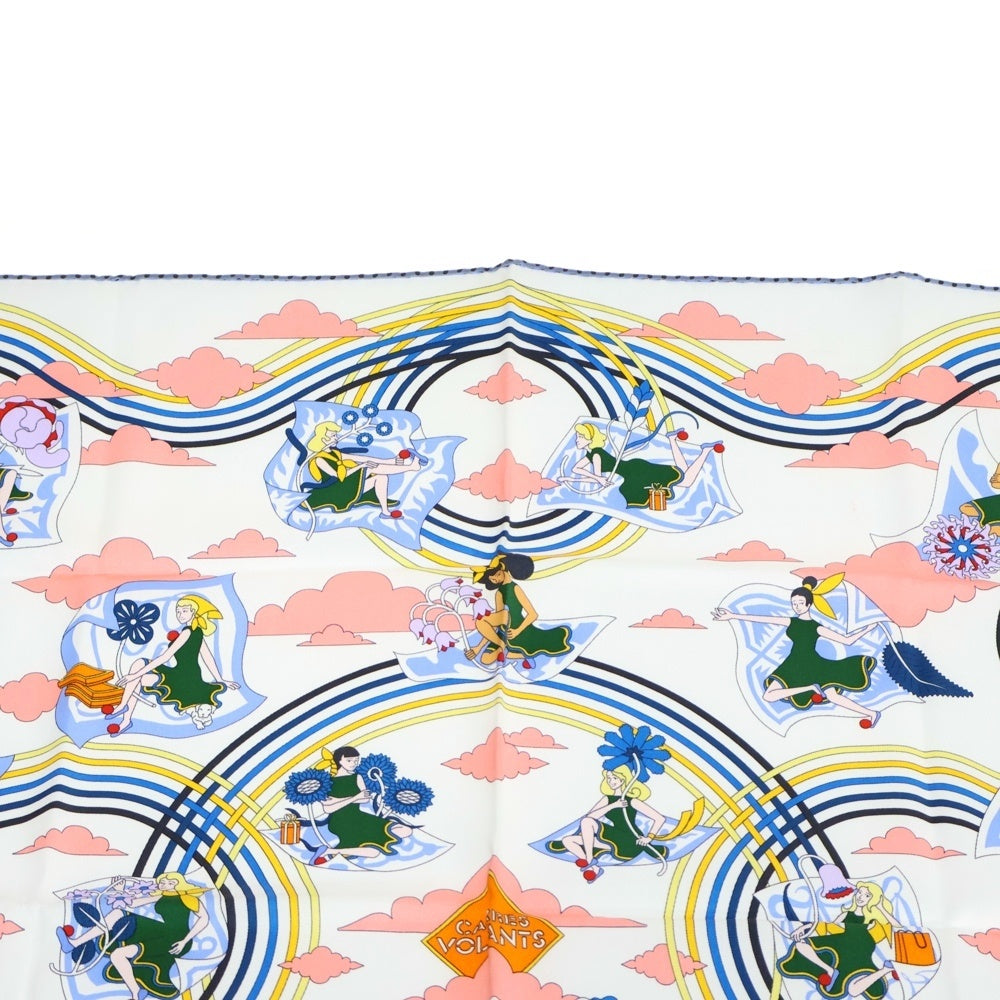 HERMES(エルメス) カレ70 CARRES VOLANTS 空飛ぶカレ ホワイト×マルチカラー シルク スカーフ