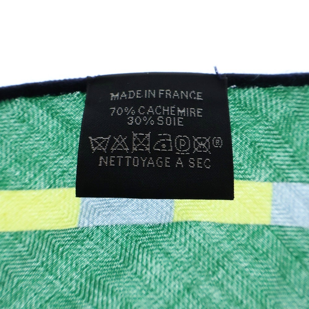 HERMES(エルメス) トライアングルジェアン BOUCLERIE MODERNE EN CASAQUES モダンなバックル グリーン カシミア×シルク スカーフ ストール