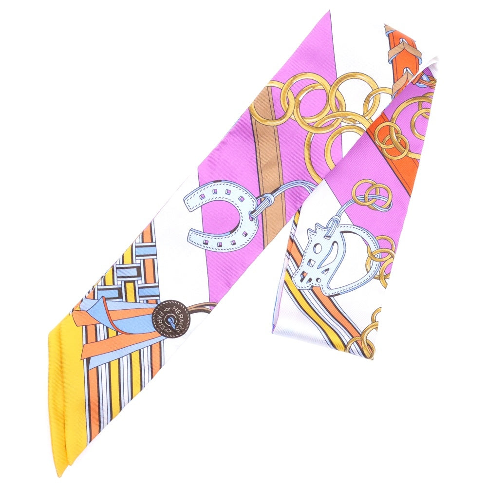 HERMES(エルメス) BRIDES ET GRIS GRIS ツイリー 総柄 プリント 馬勒とチャーム シルクスカーフ マルチカラー