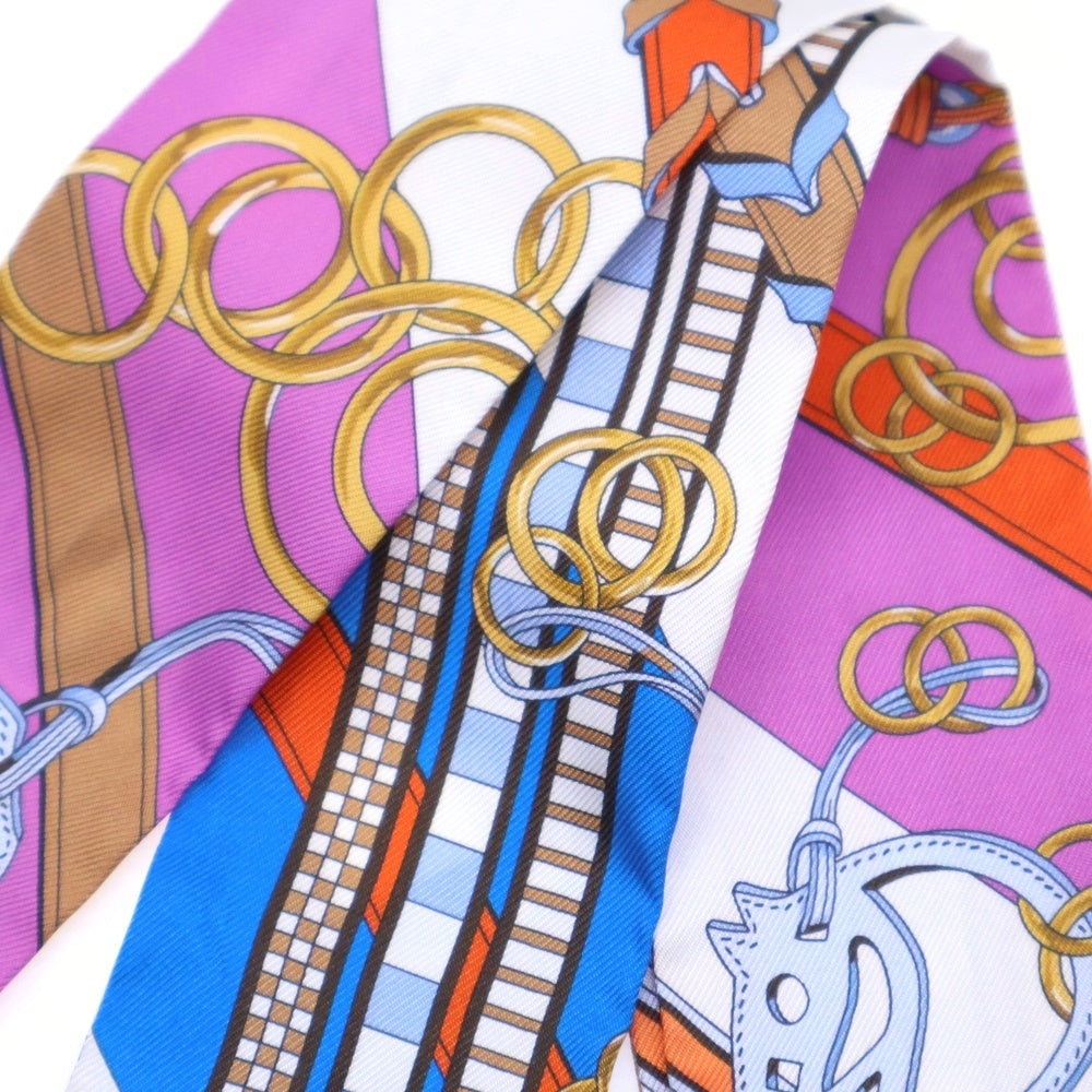 HERMES(エルメス) BRIDES ET GRIS GRIS ツイリー 総柄 プリント 馬勒とチャーム シルクスカーフ マルチカラー