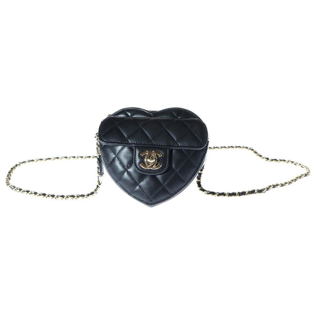 CHANEL(シャネル) マトラッセ ハート型 ココマーク チェーン クラッチ ショルダーバッグ ラムスキン レザー ゴールド金具 ブラック レディース AP2784 32番台