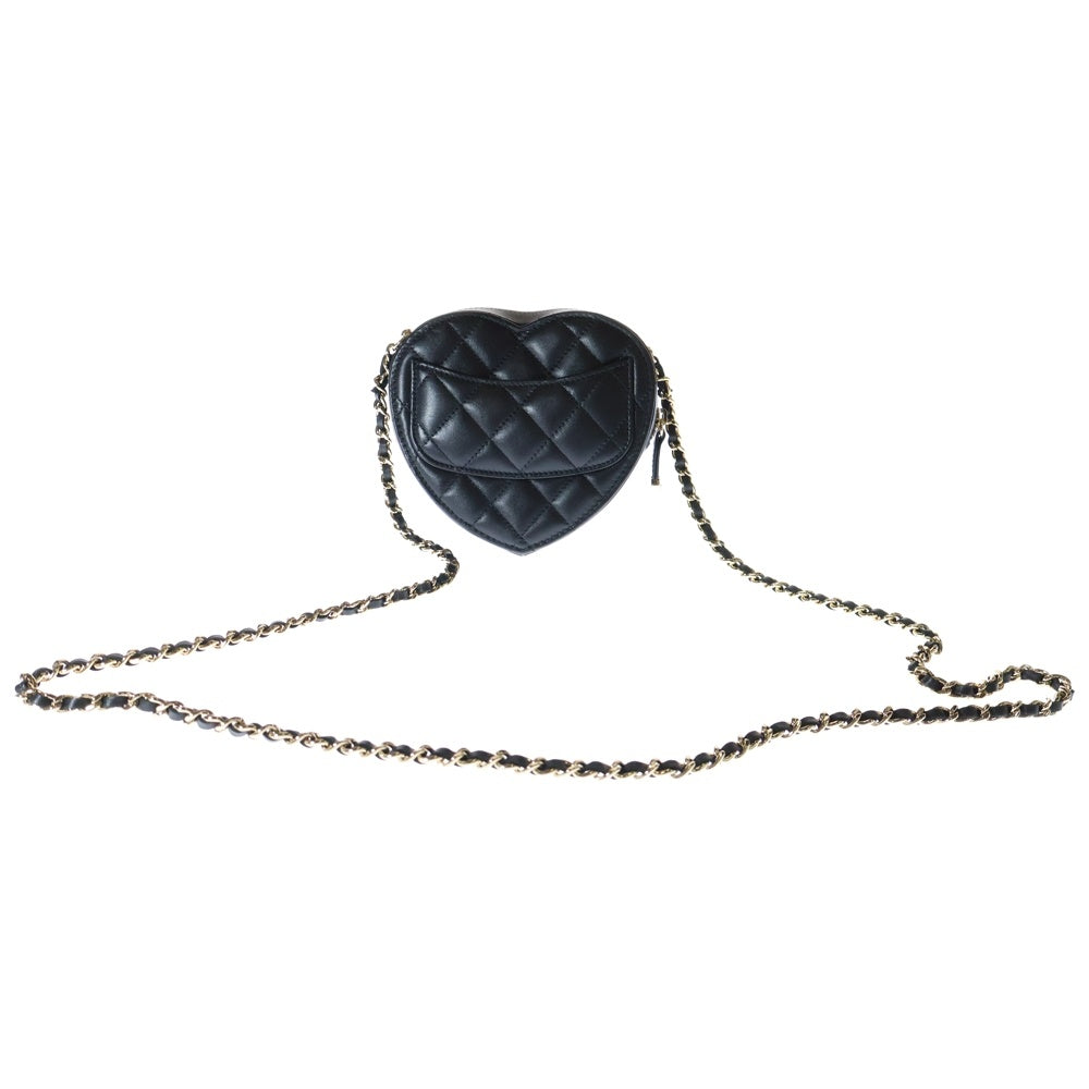 CHANEL(シャネル) マトラッセ ハート型 ココマーク チェーン クラッチ ショルダーバッグ ラムスキン レザー ゴールド金具 ブラック レディース AP2784 32番台